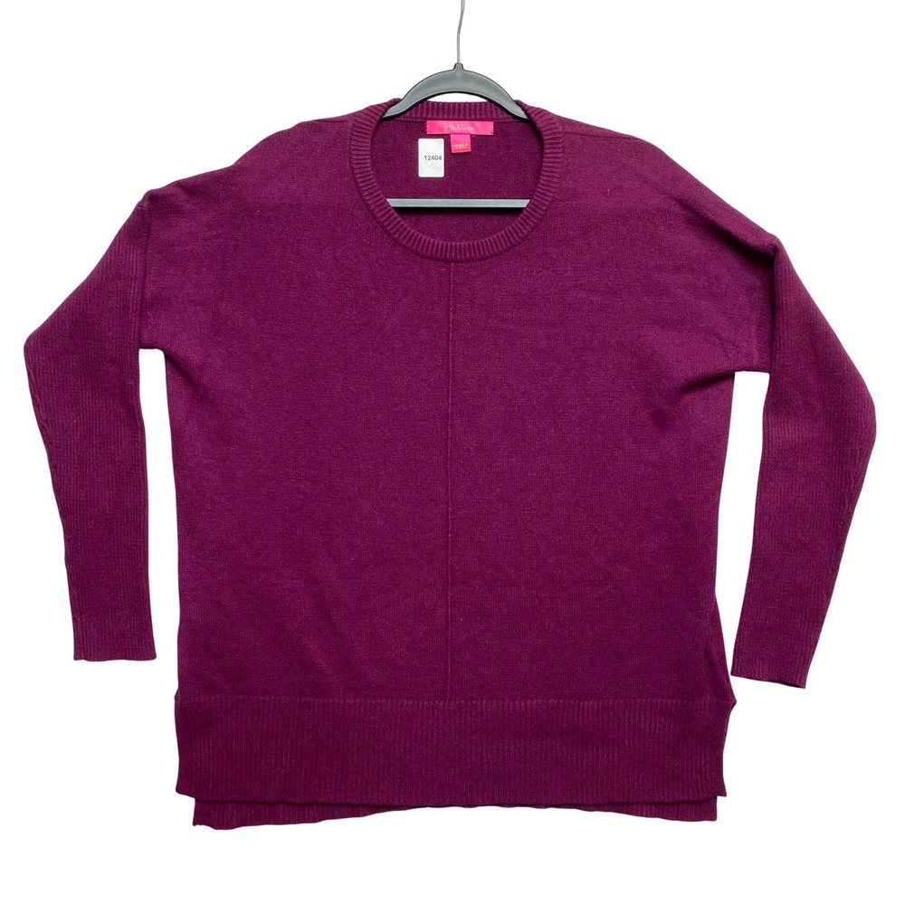 Lilly Pulitzer Sweater Womens Medium Purple Relaxed Crewneck Center Seam Detail